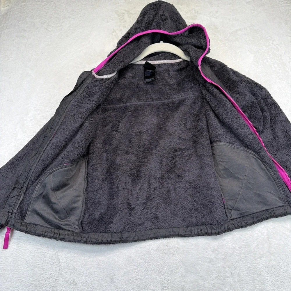 The North Face Girls Fleece Hooded Jacket Size 7/8 Gray Pink Full Zip Osito